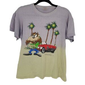 Novel Teez Mens medium Vtg warner bros Taz gray yellow 90s graphic t shirt flaws